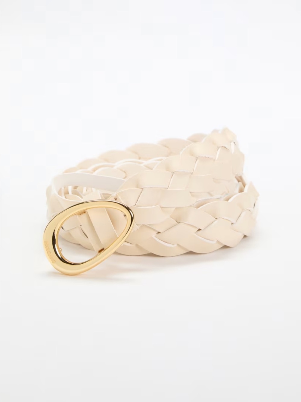 Marciano Cream Woven Leather Belt with Gold Teardrop Buckle - Size M